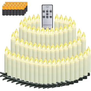 LED Weihnachtsbaumkerzen mit 40pcs Batterie Timer Fernbedienung 40 pcs Christbaumkerzen Kabellos Weihnachtskerzen Flackern Dimmbar Klein Kerzen - Beige