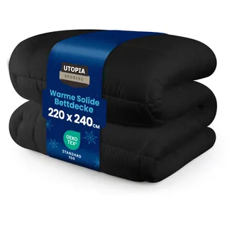 Utopia Bedding Bettdecke 220 x 240 cm, Ganzjahresdecke 370 GSM Füllung, atmungsaktive Schlafdecke, Steppdecke, Super Weiche Kuschelige (Schwarz)