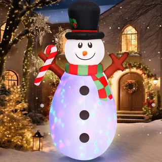 Danxilu 5 Fuß/1,5M Schneemann Aufblasbar mit Bunten Drehend Led Lichts Aufblasbare Weihnachtsdeko Außen, Aufblasbarer Schneemann Frosty IP44 Wetterfest für Aussen, Garten, Rasen, Innen, Xmas Party