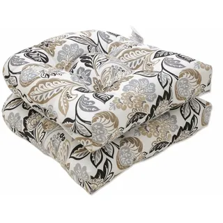 Pillow Perfect Sitzkissen mit Blumenmuster, getuftet, Wetter- und lichtbeständig, 48,3 x 48,3 cm, Schwarz/Hellbraun, 2 Stück