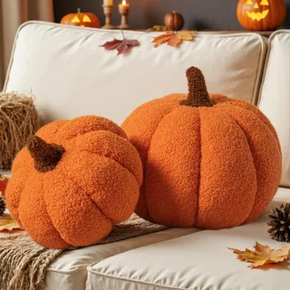 Lanpn 2 Stück Herbst kürbis Kissen, Halloween Deko Kürbis Dekokissen 3D Kürbisoptik Kürbiskissen für Sofa Couch Schlafzimmer Thanksgiving Herbst Dekoration (Orange, 32x22 cm & 23x18 cm)