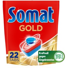 Somat Gold Spülmaschinen Tabs (22 Tabs), Geschirrspül Tabs für strahlend sauberes Geschirr auch bei niedrigen Temperaturen, Extra-Kraft gegen Eingebranntes