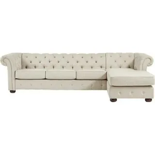 Ecksofa Beige Wohnlandschaft Couch Eckgarnitur Polster Chesterfield Möbel Design - Weiß