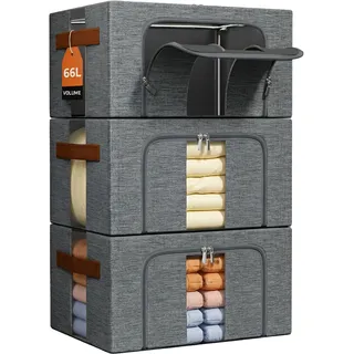 NiuBeBe Kleiderboxen Aufbewahrung Mit Metallrahmen: Stapelbar Grau 3x66L