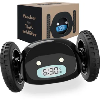 CLOCKY Lauter Digital Wecker Laut für tiefschläfer Erwachsene Jugendliche Lustig für schwerhörige schwere Schläfer auf Rädern Weglaufen Fahrender Springen Wegrollen Lustiges Geschenk (Schwarze Räder)