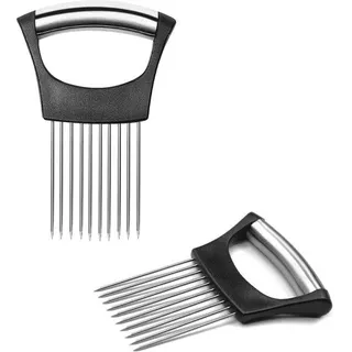 Ibenzoa® 2er-Set Edelstahl-Schneidhilfen 14 x 9,5 cm – Sicherheits‐Schneidset für Gemüse & Obst, rutschfester Griff, vielseitig (auch als Fleischklopfer) - Silber