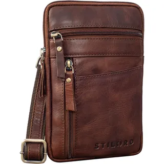 STILORD 'Brooks' Leder Brustbeutel Gürteltasche Handytasche zum Umhängen Kleine Brusttasche für Handy Pass Reisebörse Crossbody Bag Vintage für Damen und Herren, Farbe:porto - cognac
