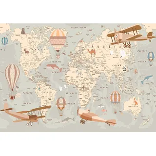 Vlies Fototapete Kinderzimmer Weltkarte Kinder TAPETE XXL Mädchen Junge - #1 - 208x146 cm - 2 Bahnen