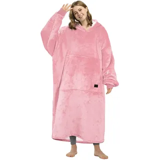 Kato Tirrinia Übergroße Lang Hoodie Decke mit Ärmeln Deckenpulli, Warme Kuschelpulli Decke Geschenke für Damen Herren, Weiche Ärmeldecke Tragbare Decke zum Anziehen, Rosa-Lang