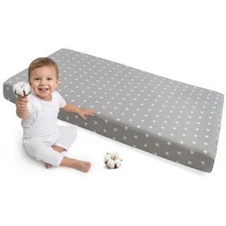 Medi Partners Spannbettlaken 60x120 Baby Bettlaken Kinderbett Spannbetttuch 100% Baumwolle - Fitted Kinder Sheet Bettwäsche Babymatratze Schlafsack Babybett (weiße Sterne mit grauem)