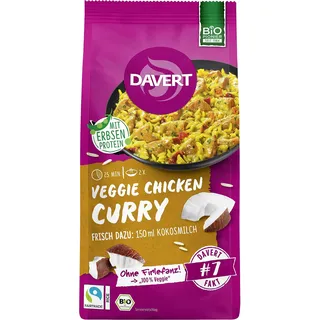 Davert Veggie Chicken Curry mit Fairtrade Reis 120g Würziges Curry mit Fairtrade- Reis und Chunks aus Erbsen und Ackerbohnen 100% Davert Bio-Qualität (1 x 120g)