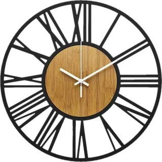 3D-Wanduhr aus Metall, hängend, Vintage-Stil, römisches Loft-Design, 80 cm, geräuschlos - Schwarz