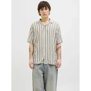 Kurzarmhemd JACK & JONES "JJEENZO STRIPE RESORT SHIRT SS SN", Herren, Gr. S, N-Gr, gelb (moonbeam), Web, Obermaterial: 100% Baumwolle, gestreift, relaxed fit taillenbedeckt, ohne Ausschnitt, gerader Abschluss, Hemden Kurzarmhemd, mit Streifen Muster