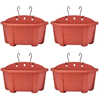 ORIMERC 25cm 4er-Pack Pflanzgefäße zum Aufhängen an der Wand, Kunststoff, Retro-Stil, Geländer, hängende Pflanzgefäße, Pflanzen, Blumen, Kunststofftöpfe, Körbe für Balkon, Zaun, Garten, Ziegelrot