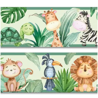 Bordüre 15cm x 200cm für Kinderzimmer Babyzimmer Dekor Aufkleber Wandbordüre selbstklebend Wandtattoo für Kinder Mädchen Junge Y033 (Dschungel)