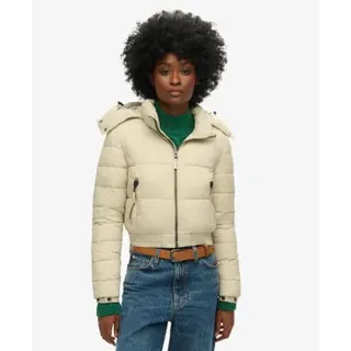 Superdry für Damen. W5011682A Kurze Kapuzenjacke Fuji beige (L), Lässig, Nachhaltig, Recyceltes Nylon