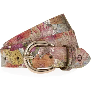 Ledergürtel TAMARIS, Damen, Gr. 11,5, bunt (multicolour, gold), Rindsleder, geblümt, mehrfarbig, Gürtel Ledergürtel, Florales Muster im Metallic-Design oder Animal-Look, 3 cm breit
