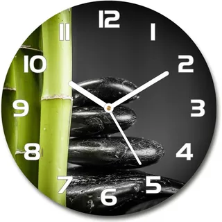 Wanduhr aus Glas 30fi Glasbild Glasuhr Gehärtetes Glas - weisse-zeiger - Bamboo - Schwarz