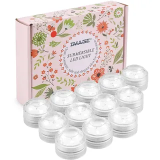 IMAGE 12 Stück LED Teelichter Unterwasser Batteriebetriebene Kerzen Wasserdichte Submersible Tea Lights Dekoration für Party, Hochzeit, Teich, Pool, Garten und Bad, kaltweiß