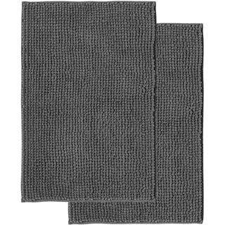 Decomira Badematte rutschfest | Als Badteppich Set kombinierbar | Badezimmer-Teppich Bad-Vorleger waschbar aus Chenille | Duschvorleger für Dusche, Badewannen, WC Deko | Dunkelgrau - 50x80 cm (2stk)