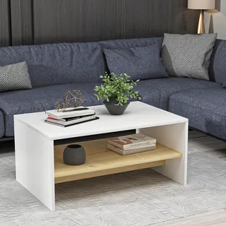 Skye Decor, Apollon - White, Sapphire Oak, Couchtische, Weiß, 90 x 46,8 x 45 cm - Weiß