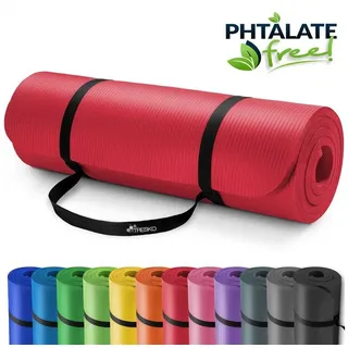 TRESKO TRESKO® Yogamatte Fitnessmatte Gymnastikmatte Pilates 185x60x1,5cm Rot - Rot