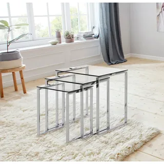 Actona GROUP »Katrine Beistell-Set, TOPSELLER! 3 stück, modern« Set, Couchtisch, Sofatisch, OTTOs Choice, Scandi-stil, klare Glasplatte, verchromtes Metallgestell, pflegeleicht, farblos