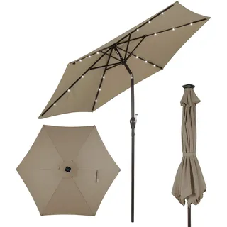 COSTWAY Sonnenschirm 270cm mit Solar- LED-Beleuchtung & Kurbel Ampelschirm Gartenschirm Marktschirm Sonnenschutz Strandschirm Kurbelschirm Braun - Braun