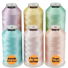 New brothread 6er Set Pastell Farben-2 Polyester Maschinen Stickgarn Riesige Spule 5000M für alle Stickmaschine