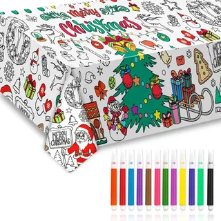 Papier-Tischdecke zum Ausmalen Weihnachten,183 x 76 cm Ausmaltischdecke | Weihnachts Dekoration DIY Papier Ausmal Bastelposter Spiele Geschenke Aktivitäten Banner