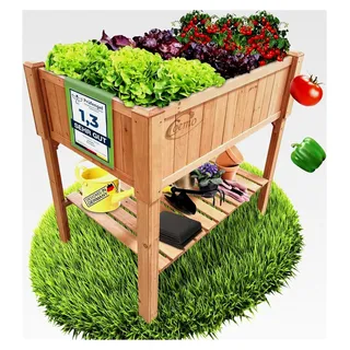 Hochbeet aus Holz 120 × 60 × 90 cm mit Ablageboden – Pflanztrog und Frühbeet für Balkon, Terrasse und Garten – Kräuterhochbeet mit Pflanzvlies – auch als Sichtschutz verwendbar