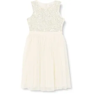Maya Deluxe Midi Dress for Girls Sequins Embellished Party Tutu Bridesmaids Wedding with Belt Bow Ivory Size 11-12 Years