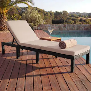 Poly-Rattan Sonnenliege HWC-A51, Relaxliege Gartenliege Liege - Basic anthrazit, Kissen creme - Schwarz