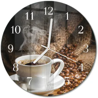 Tulup Glasuhr Wanduhr 30 cm 30fi braun/weiß