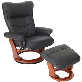 Robas Lund MCA Relaxsessel Montreal, Fernsehsessel Hocker, Echtleder 130kg belastbar ~ schwarz, honigfarben
