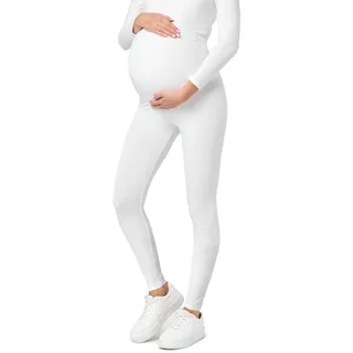 Be Mammy Lange Umstandsleggings aus Baumwolle Leggings für Schwangere Umstands Leggings Schwangerschafts Unterhosen mit Hoher Bund Weich und Elastisch BE20-230 (Weiß, L)