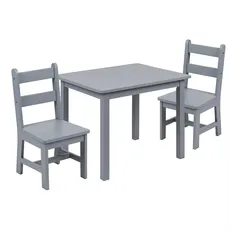 Flash Furniture Kyndl Kinder-Tisch- und Stuhl-Set aus massivem Hartholz, für Spielzimmer, Schlafzimmer, Küche, 3-teiliges Set, Grau