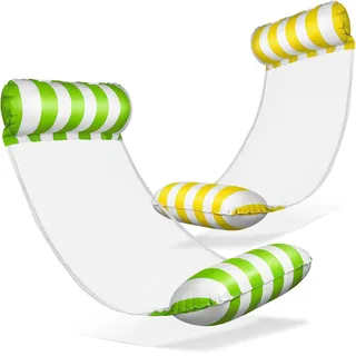 Balinco – Aufblasbare Wasserhängematte Luftmatratze mit 2 Luftkammern & Nylon Netz für Pool – Floatie Wassermatratze Relaxliege für Erwachsene & Kinder – Sommer Poolzubehör (Grün/Weiß + Gelb/Weiß)