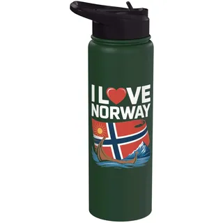 I Love Norway Flagge Wikinger Boot Berg Sonne Stainless Steel Insulated Water Bottle