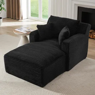 MODFU Chaiselongue Sofa Relaxsessel aus Cord,Loungesessel,Posterstuhl mit Taschenfederkern & Schaumstoff,Schwarz - Schwarz