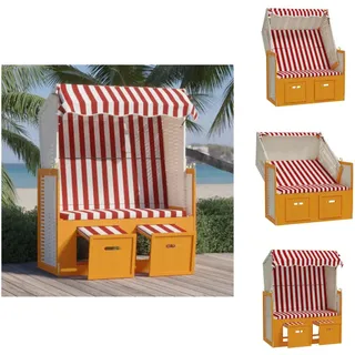 vidaXL Strandkorb mit Dach Poly Rattan und Massivholz Rot & Weiß - Sonnenliegen - Rot