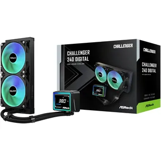 ASRock Challenger 240 Digital All-in-One Liquid CPU-Kühler, 240mm Radiator, 7,6 cm intelligente Digitalanzeige, ARGB Beleuchtung, 0dB Modus, 6 Jahre Garantie