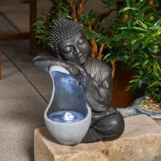 esotec LED Solarbrunnen Buddha ruhend, ZEN-Gartendeko Komplettset outdoor 101330 - Grau