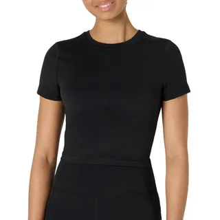 Amazon Essentials Damen Active FormFlex Buttery Soft Bauchfreies Layering-Workout-Top, mit kurzen Ärmeln und schlanker Passform, Schwarz, XXL