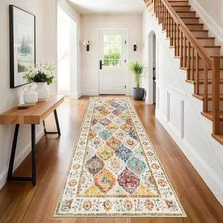SHACOS Langer Läufer Flur 60x240 cm Teppich Läufer Bunt Teppichläufer rutschfest Küchenteppich Waschbar Flurteppich Flurläufer Lang Teppich Flur Läufer für Küche, Eingang,Wohnraum