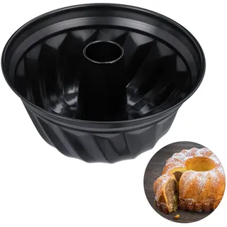 Relaxdays Gugelhupfform, Marmor- & Rührkuchen, antihaftbeschichtet, Ø 25 cm, Carbonstahl, runde Napfkuchenform, schwarz,