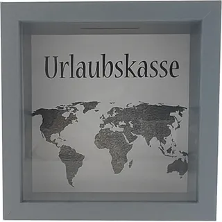 Spardose "Urlaubskasse" B14.5cm Sparbüchse Gelddose Bilderrahmen MDF Glas Geldgeschenk - Grau