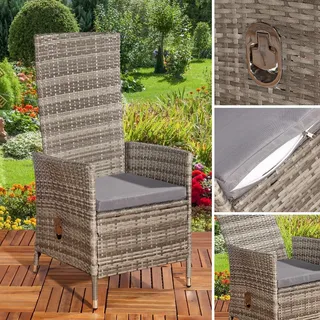 Verstellbarer Garten Relaxsessel Grau Polyrattan Gartenmöbel Balkon Sitzmöbel - Grau