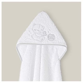 Baby BadePoncho 1x1 m Bademantel Kapuzenbademantel HONEY BEAR Weiß Grau, für Neugeborene · 100% Baumwolle