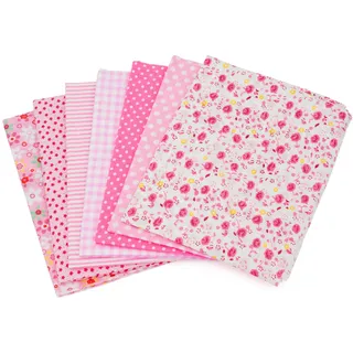 Stoffpaket : 7 Stoffe aus Baumwolle, Baumwollstoffe, Fat Quarters in Rosa fürs Nähen, Quilting u. Patchwork; Größe: je 50 x 50 cm